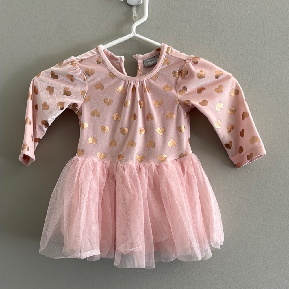 The Children's Place Pink Dress with Glitter Hearts with Tulle Bottom